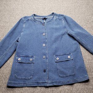 J. Jill Pure Jill Indigo Field Jacket Geneva Wash Waffle Knit Button Up Size L